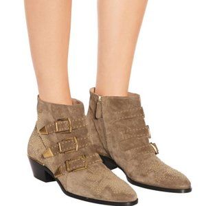 Chloé Susanna Almond Toe Studs & Buckles Block Heel Ankle Boots Size 41